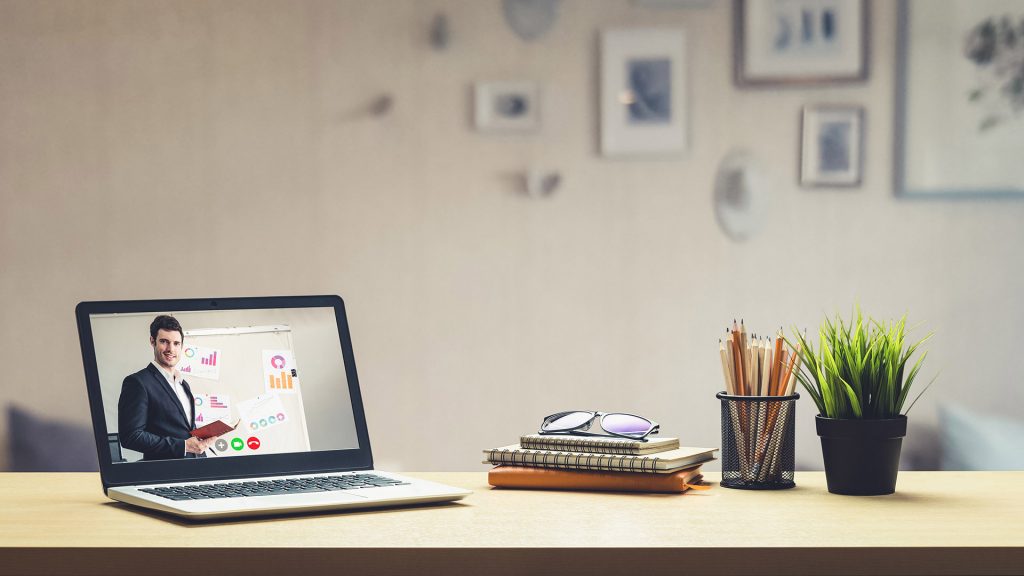 Desk with laptop on it