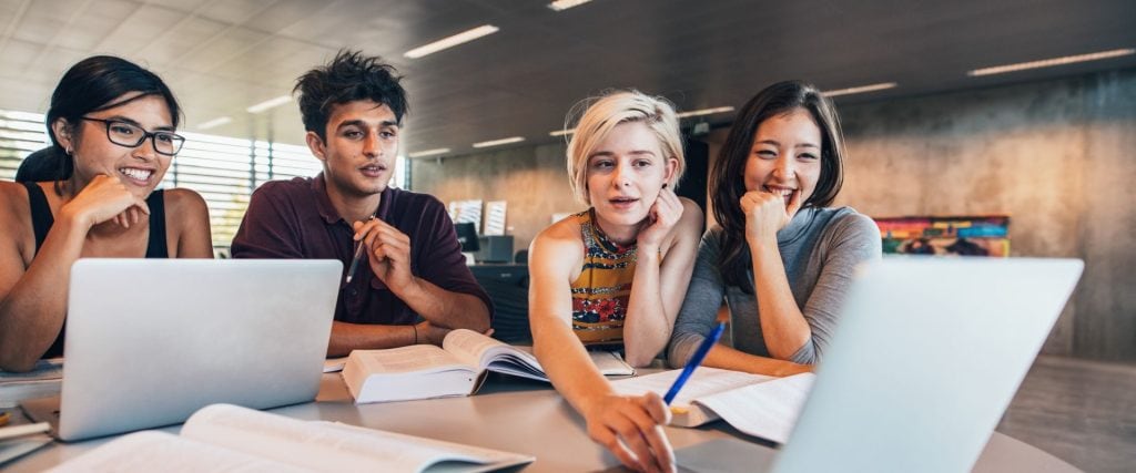 Students talking down notes