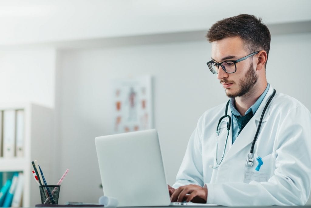 Medical student on a laptop